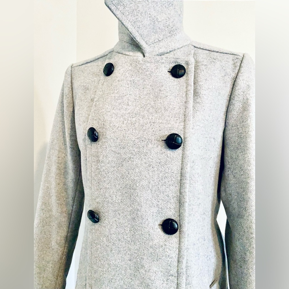 Express Winter Peacoat Coat Soft Wool Blend Double Breasted Neutral Gray Medium - Picture 6 of 12